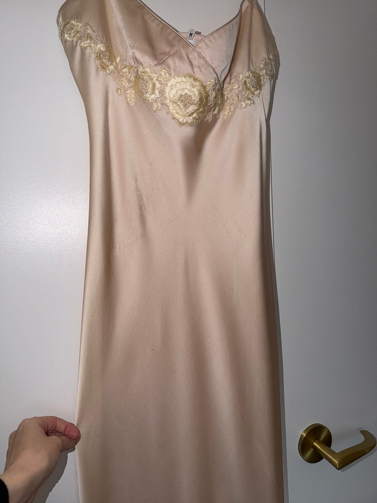 Les Habitudes 90's Vintage Blush Peach Beaded Floral Antique Look Slip Gown