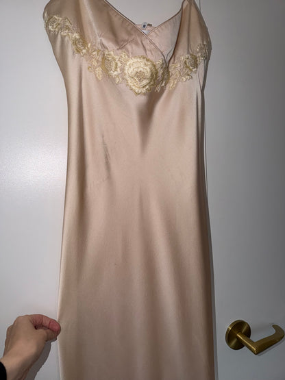 Les Habitudes 90's Vintage Blush Peach Beaded Floral Antique Look Slip Gown