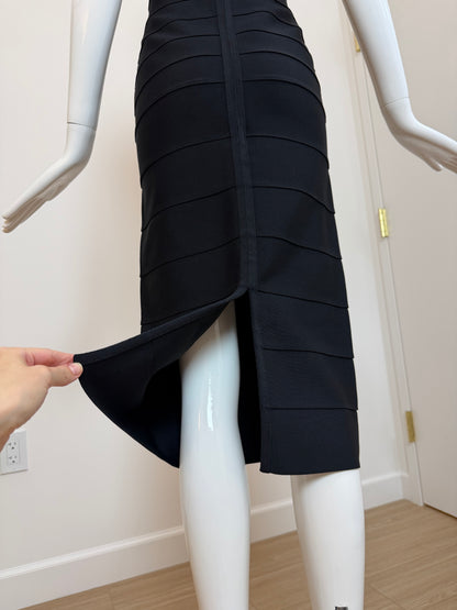HERVE LEGER 1999 Vintage Runway Style Black + Nude Bodycon Dress