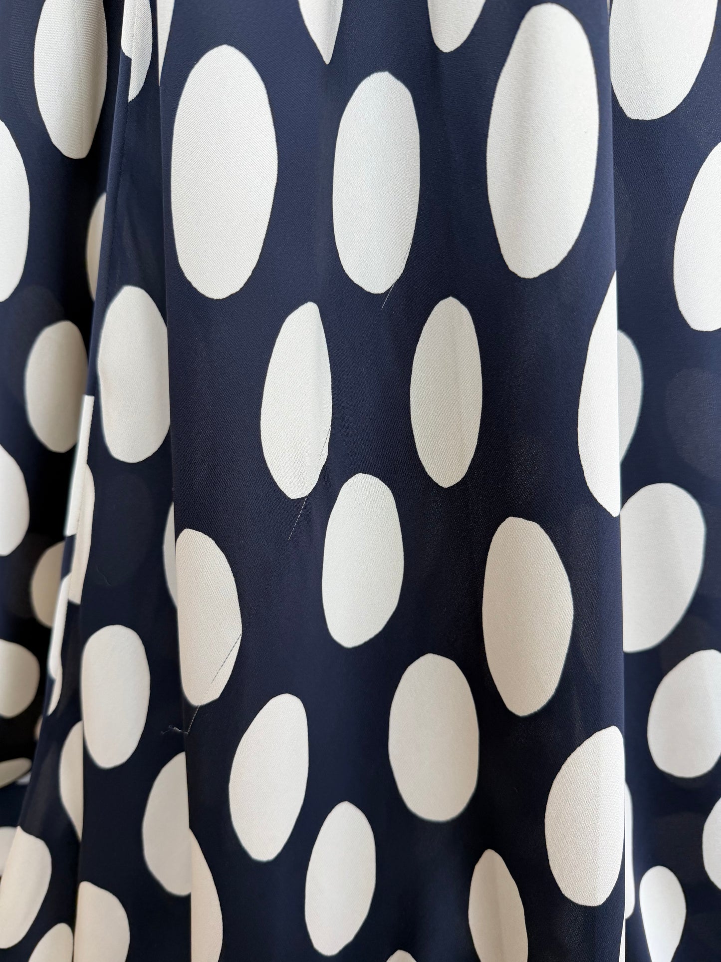 DONNA KARAN 2003 Vintage Runway Silk Midnight Blue +Ivory Polka Dot Gown