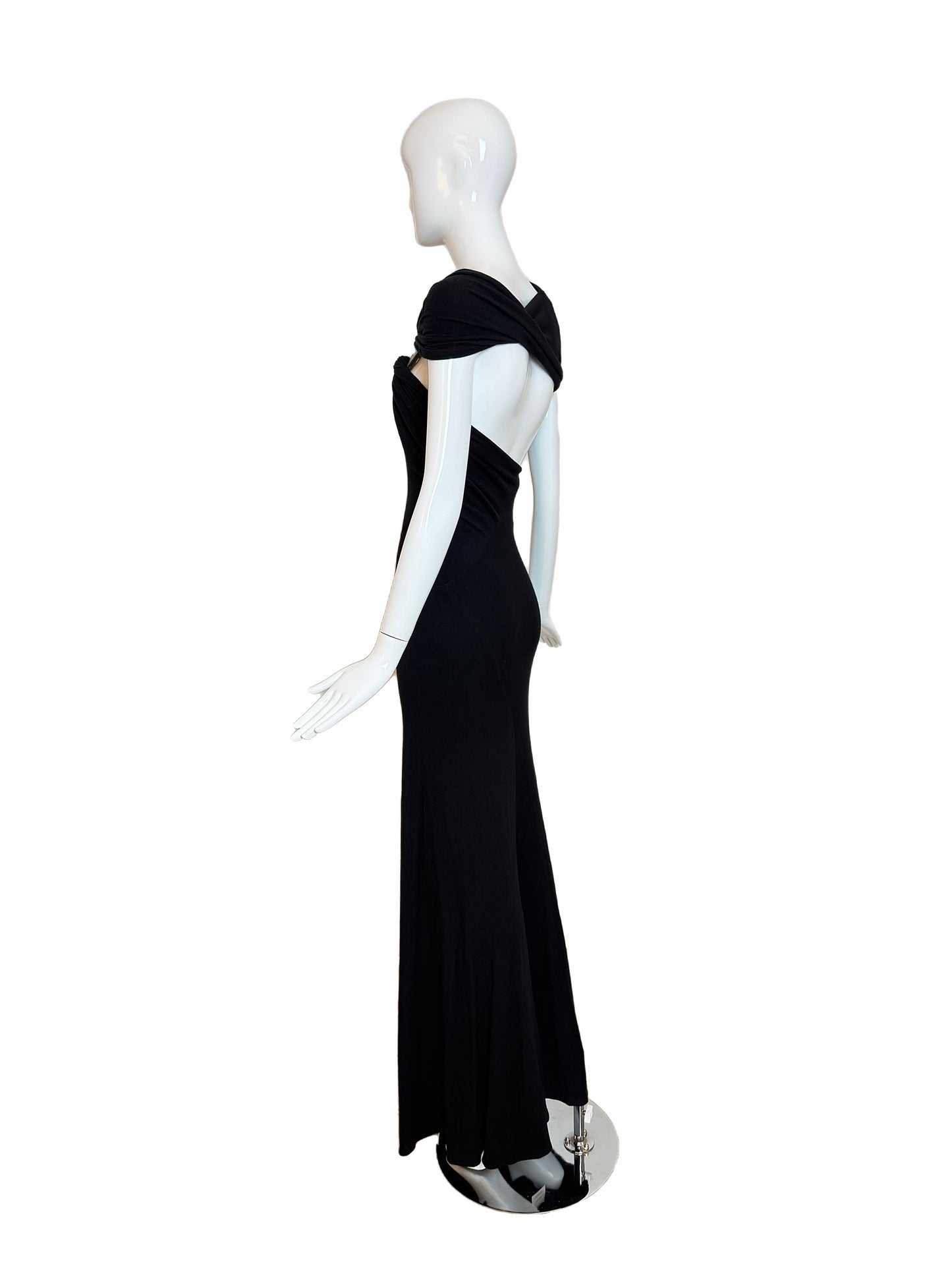 DONNA KARAN 2004 Vintage Runway Black Evening Gown w. Huge Slit