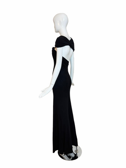 DONNA KARAN 2004 Vintage Runway Black Evening Gown w. Huge Slit