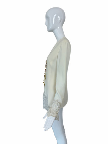 DIOR 1995 Vintage Runway Ivory Blouse/Jacket w. Gold Buttons and Embroidery