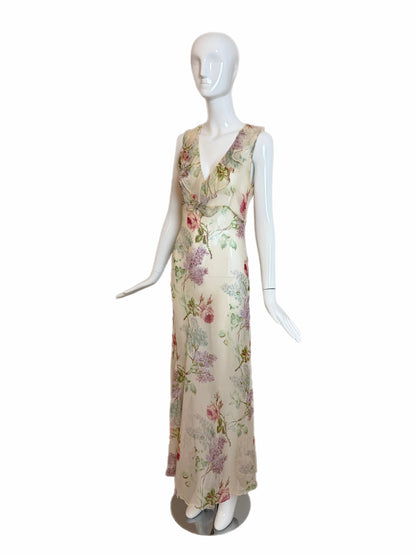 JILL STUART 90's Vintage Silk Sheer Floral Slip Maxi Dress