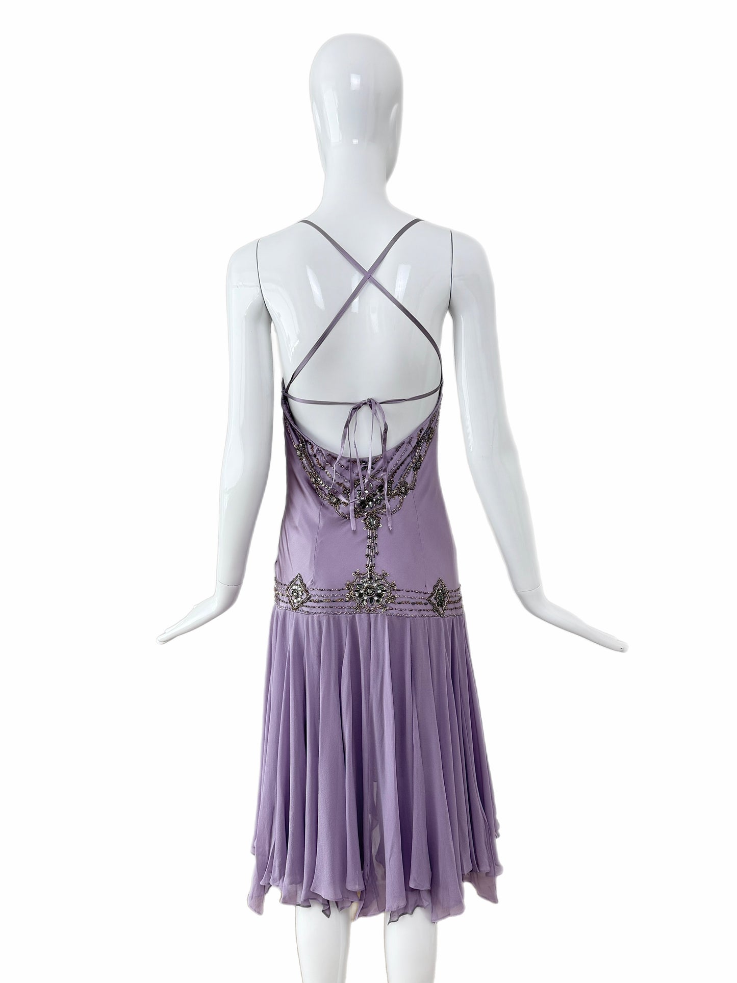SUE WONG 2007 Vintage Runway Silk Lilac Purple Embellished Cocktail Dress