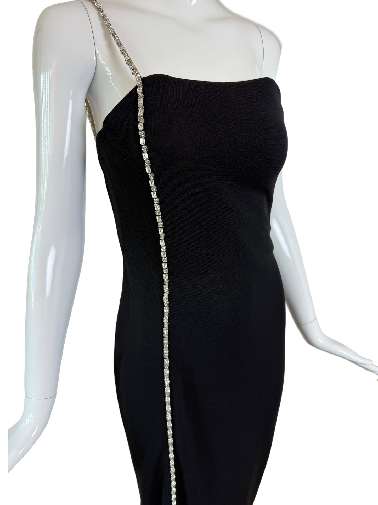 RANDOLPH DUKE 90/00 Vintage Black Evening Gown w. Crystal Gem Trim