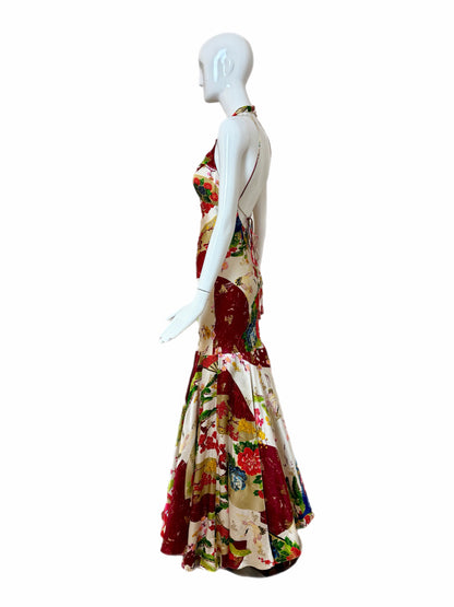 SUE WONG 2005 Vintage Runway Silk Beaded Gown w. Shawl