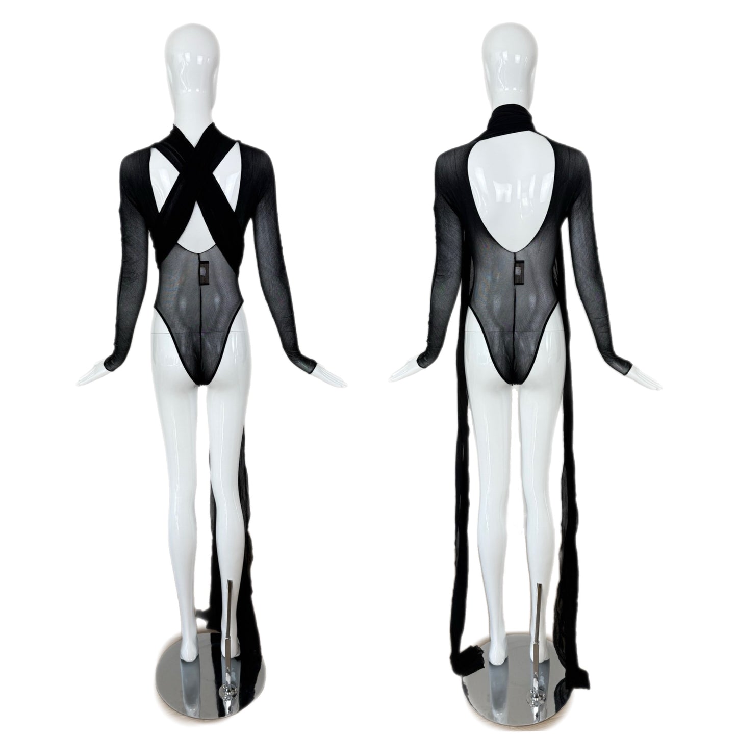 GIORGIO DI SANT ANGELO 80s/90s Vintage Sheer Black Bodysuit