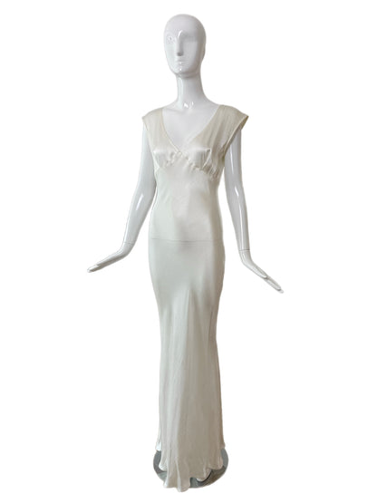 LES HABITUDES 90's Vintage Ivory Crinkle Effect Gown