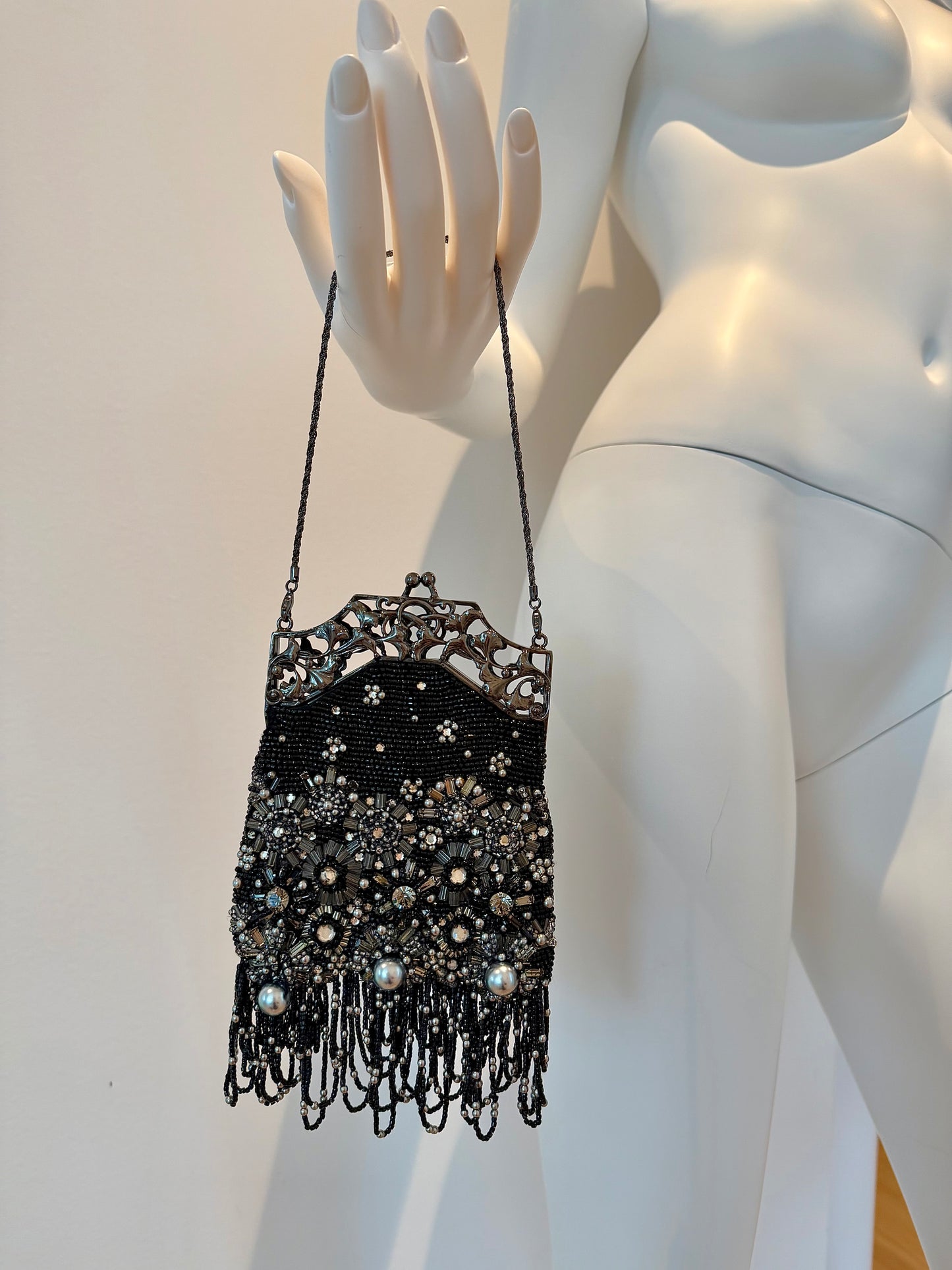 BADGLEY MISCHKA Vintage Black & Silver Micro Mini Evening Bag