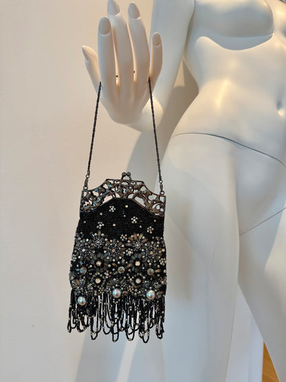 BADGLEY MISCHKA Vintage Black & Silver Micro Mini Evening Bag
