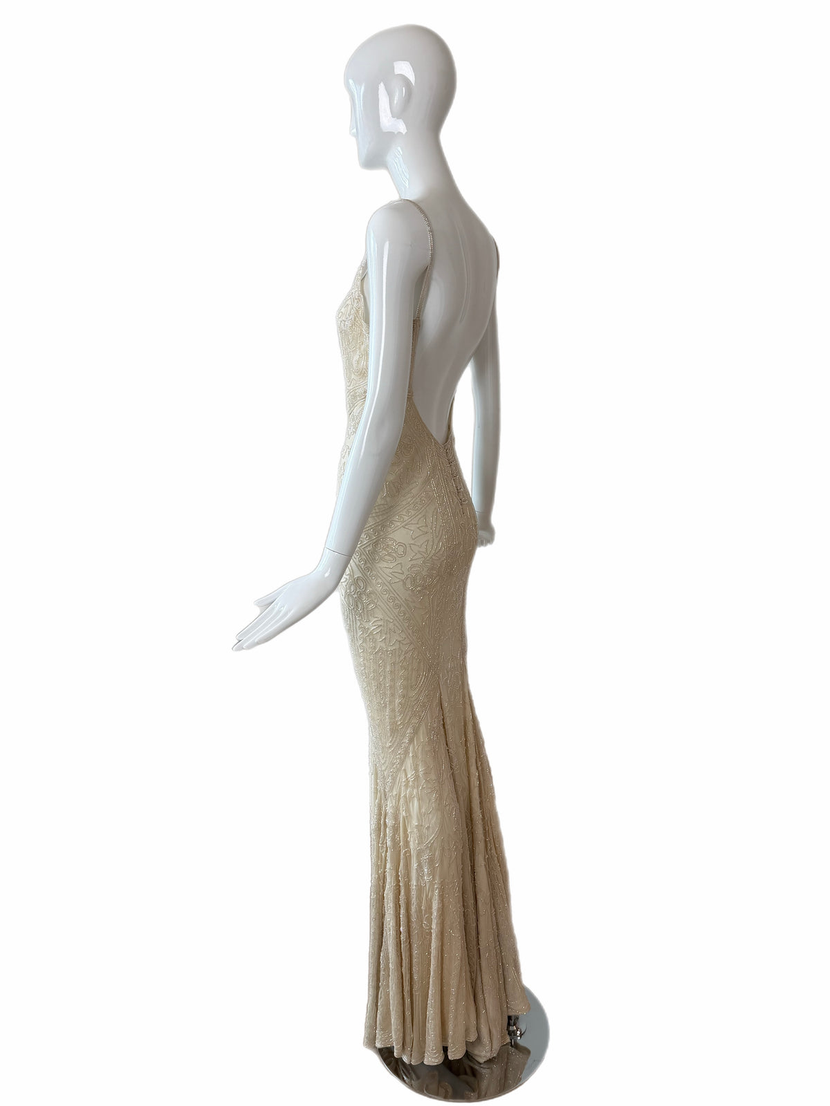 LES HABITUDES 90's Couture Vintage Iridescent Ivory Cream Silk Hand Beaded Bridal Gown