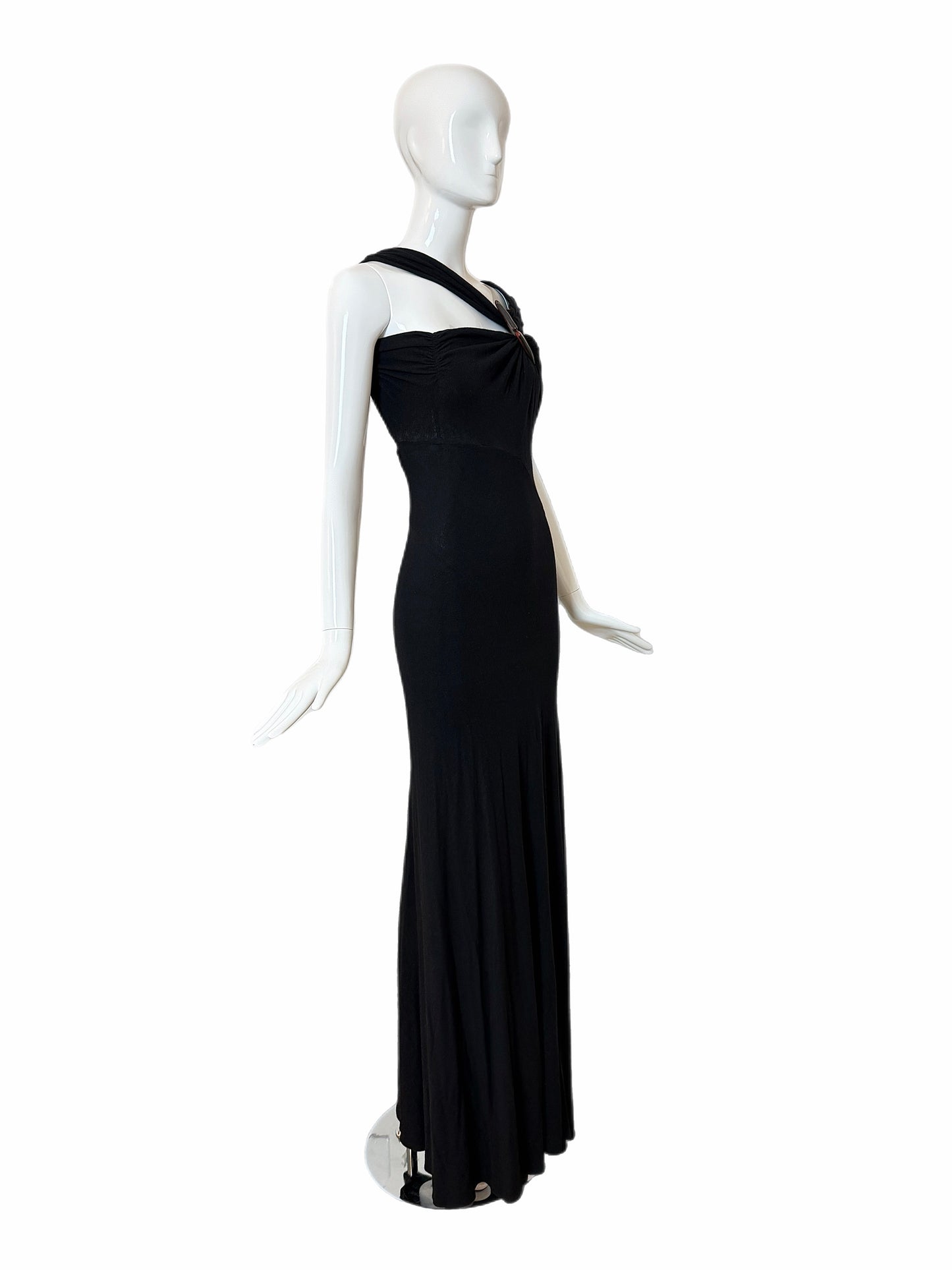 DONNA KARAN 2004 Vintage Runway Black Evening Gown w. Huge Slit