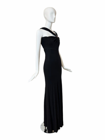 DONNA KARAN 2004 Vintage Runway Black Evening Gown w. Huge Slit