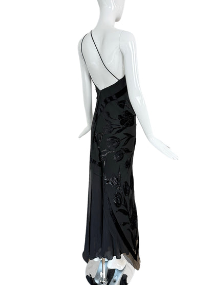 PAMELA DENNIS Vintage Black Silk Asymmetrical Evening Gown