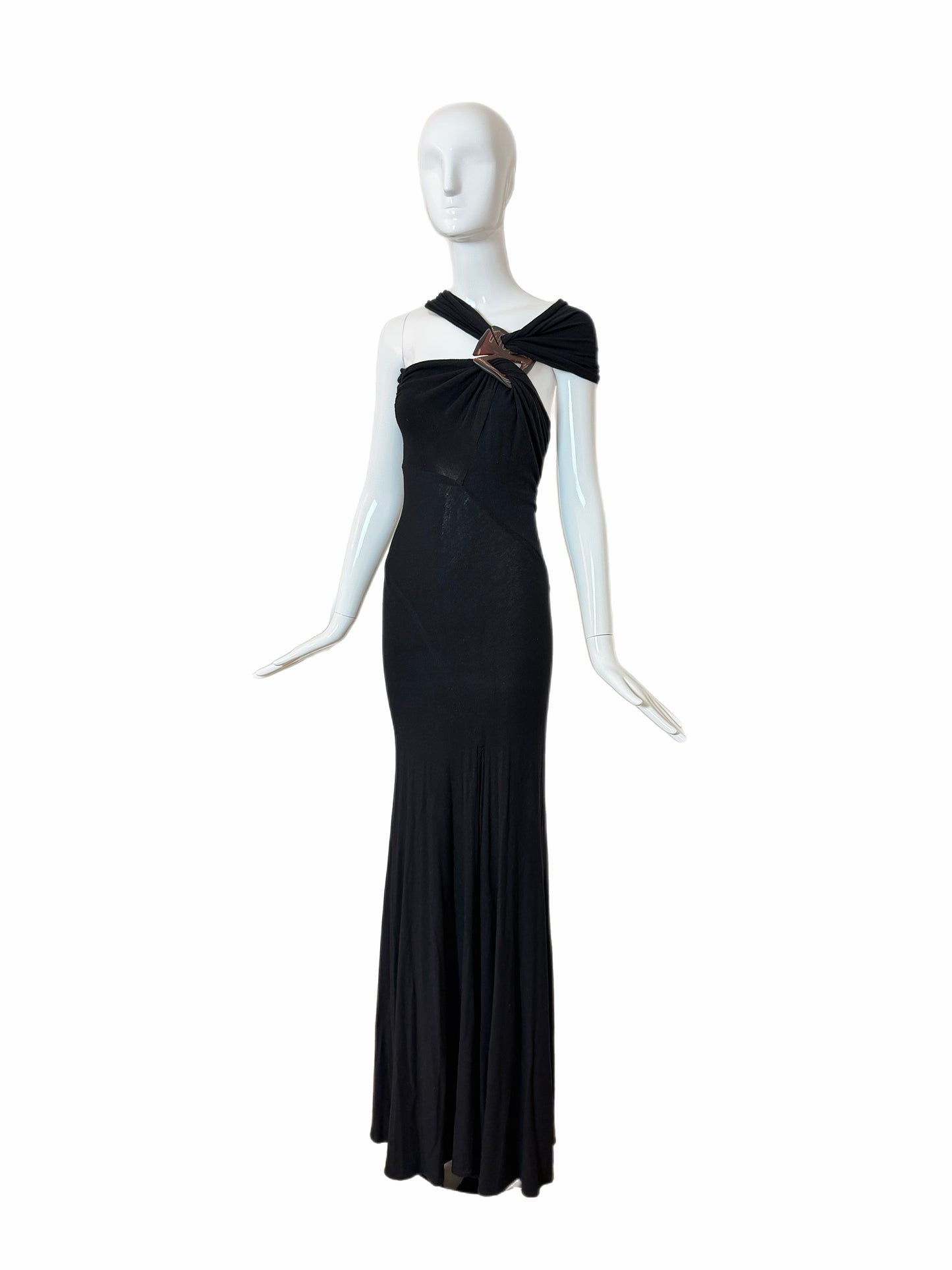 DONNA KARAN 2004 Vintage Runway Black Evening Gown w. Huge Slit