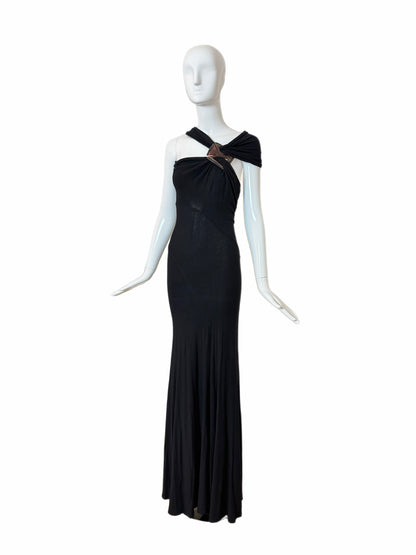 DONNA KARAN 2004 Vintage Runway Black Evening Gown w. Huge Slit