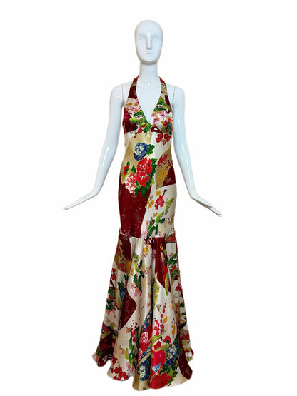 SUE WONG 2005 Vintage Runway Silk Beaded Gown w. Shawl