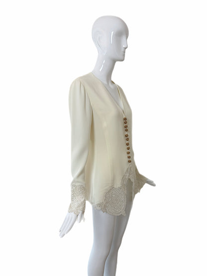 DIOR 1995 Vintage Runway Ivory Blouse/Jacket w. Gold Buttons and Embroidery