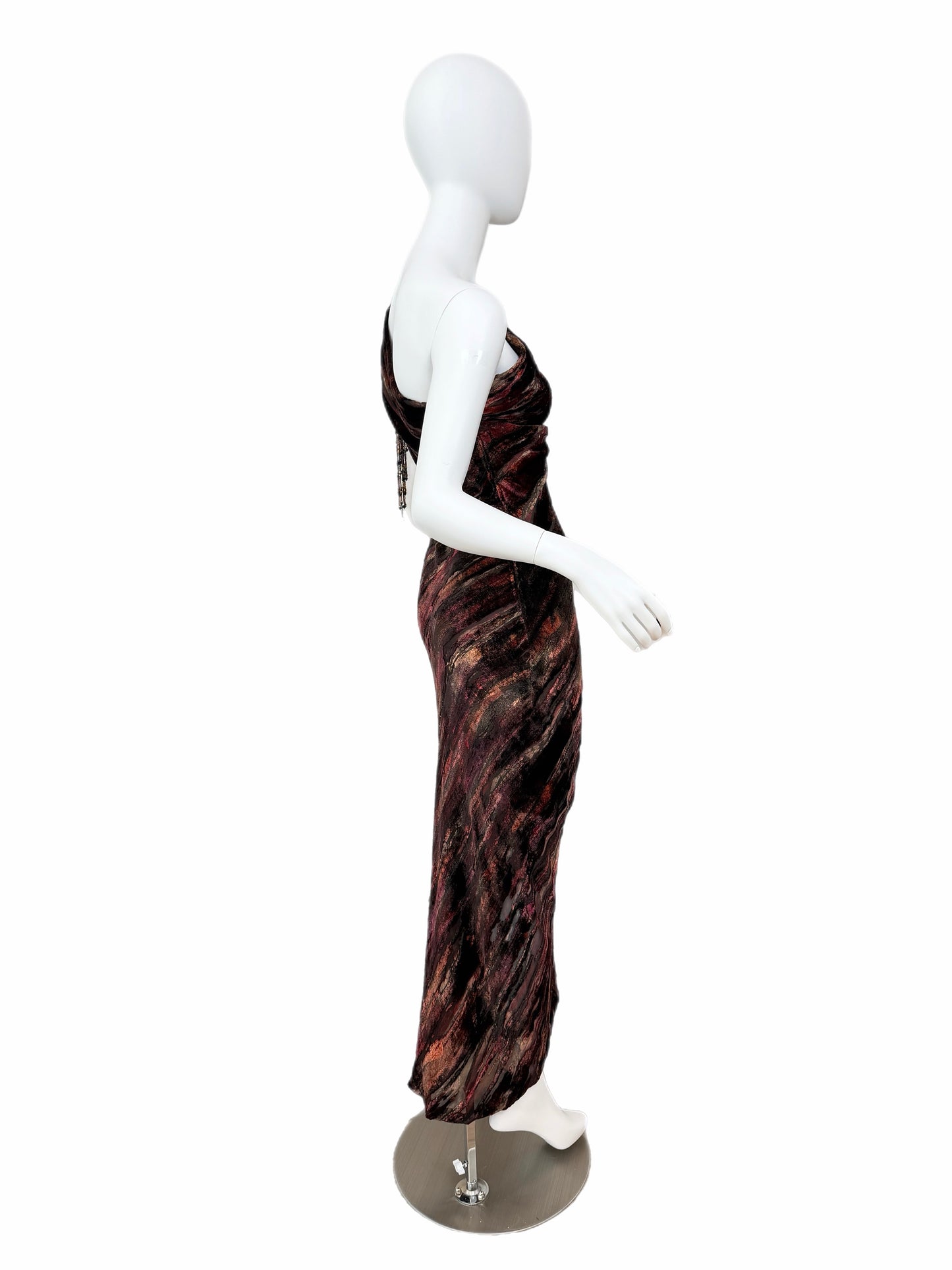 BOB MACKIE Vintage Embellished One Shoulder Brushstroke Evening Gown