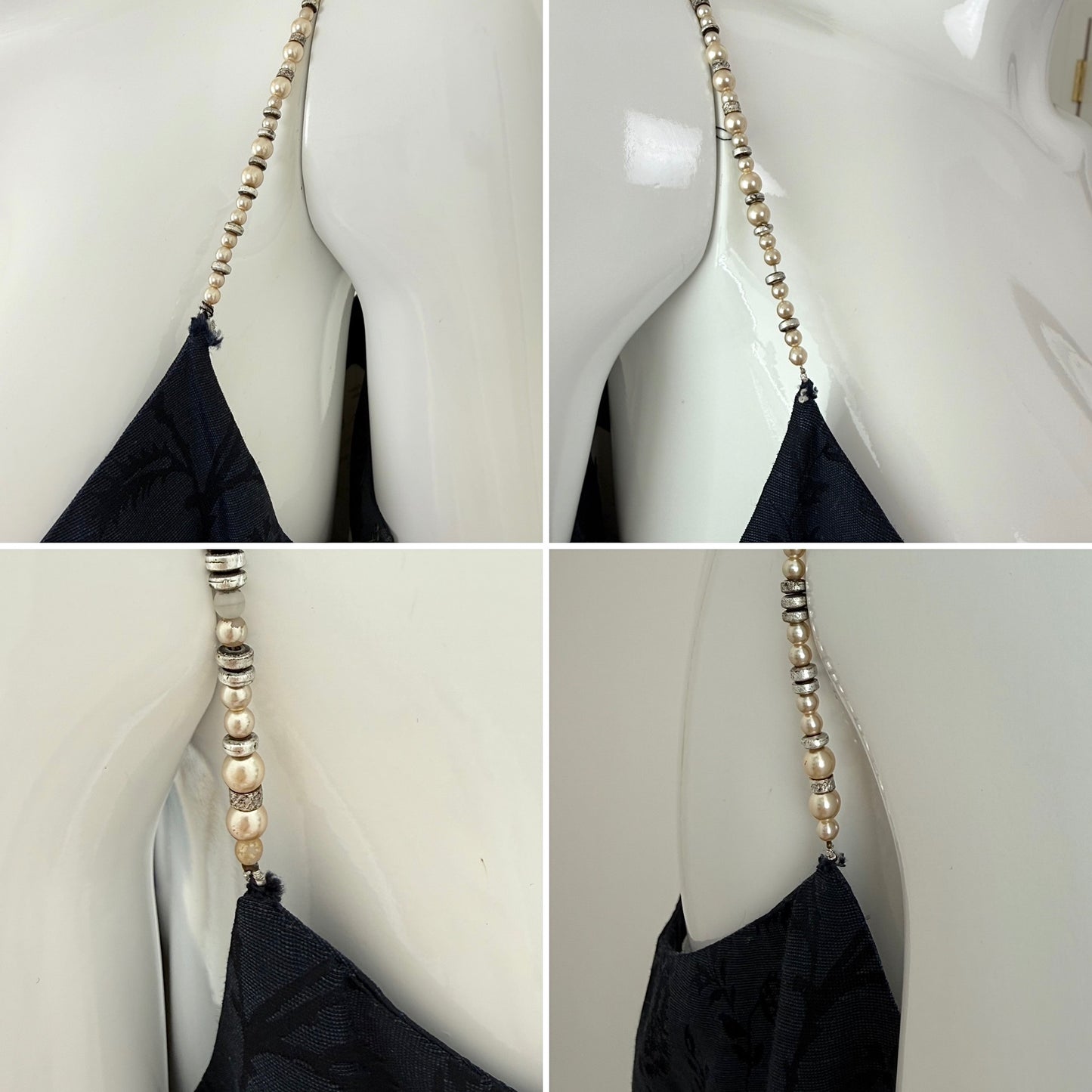 DIOR by JOHN GALLIANO 1998 Vintage Runway Blue Floral Evening Gown w. Ivory Interior + Pearl Straps