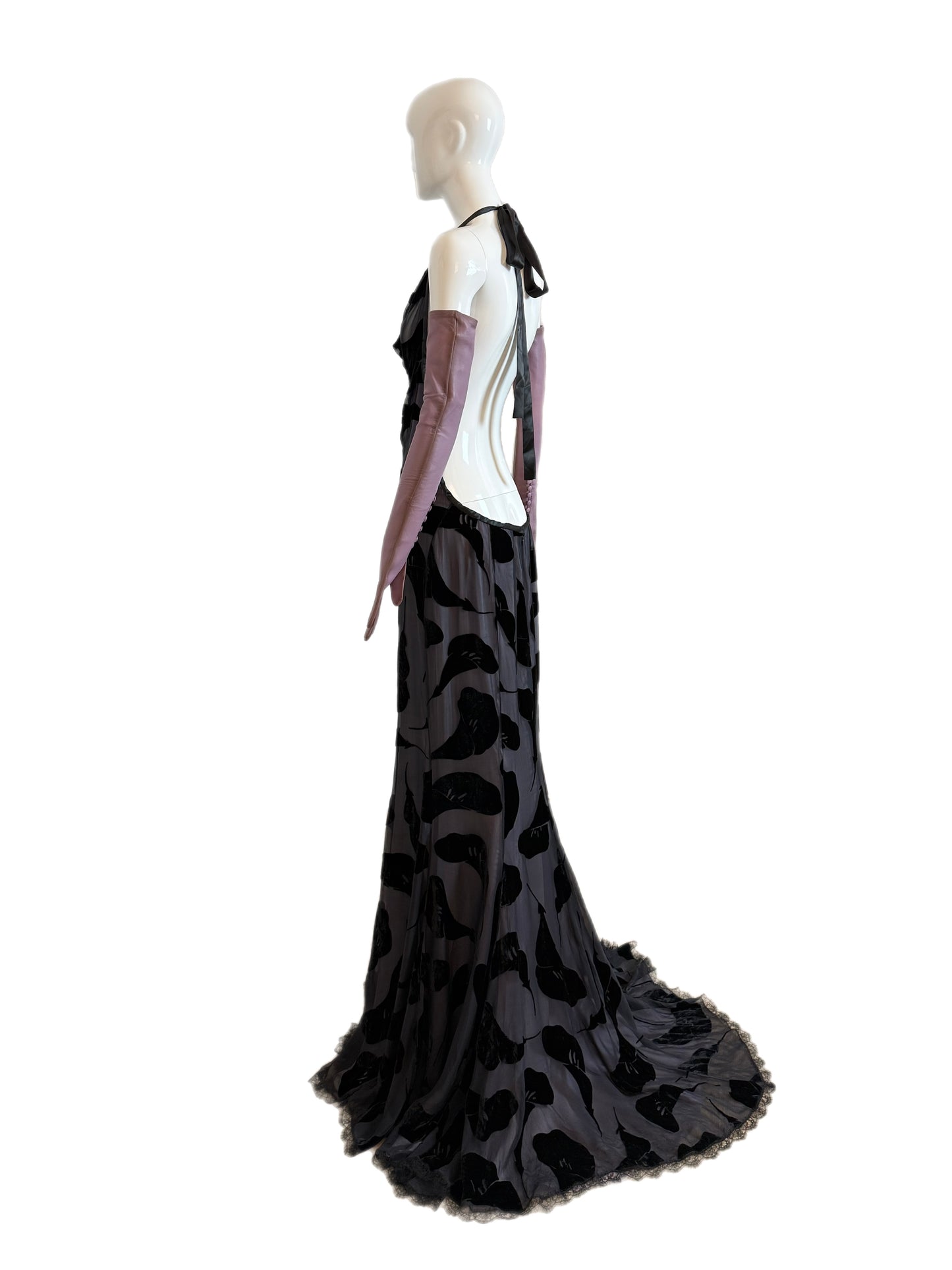 NINA RICCI 2011 Vintage Runway Full Look: Backless Gown + Leather Gloves