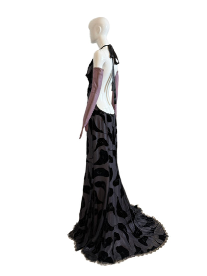 NINA RICCI 2011 Vintage Runway Full Look: Backless Gown + Leather Gloves