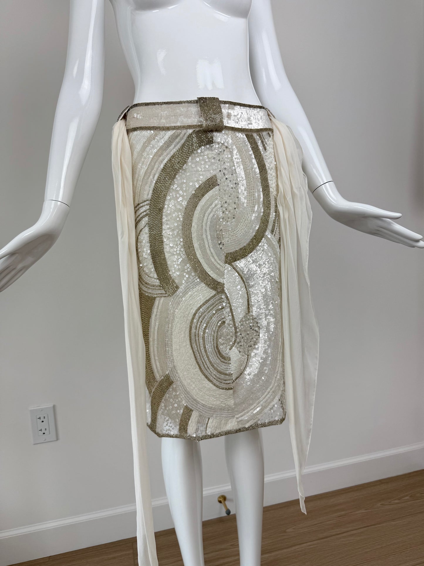 VALENTINO 2005 Vintage White + Gold Beaded Skirt