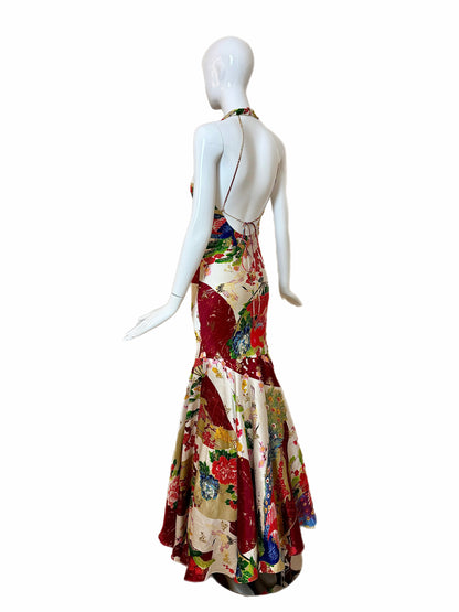 SUE WONG 2005 Vintage Runway Silk Beaded Gown w. Shawl