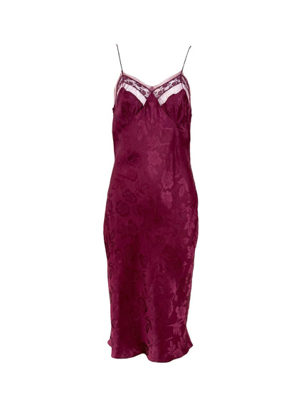 DIOR by JOHN GALLIANO 2005 Vintage Silk Burgundy Floral Print Midi Dress