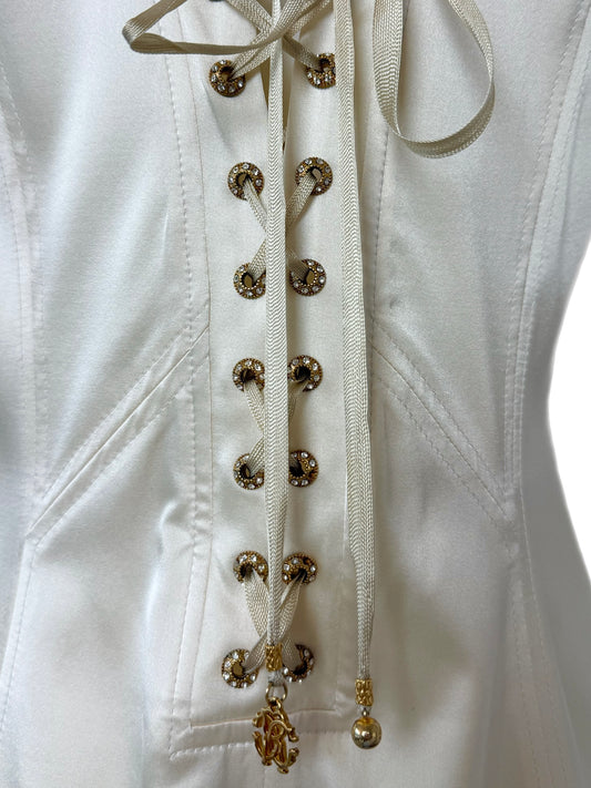 ROBERTO CAVALLI 2006 Silk Ivory Corset Back Knee Length Dress