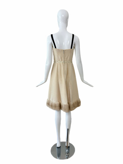 LOUIS VUITTON 2005 Vintage Mink Fur Trimmed Knee Length Dress