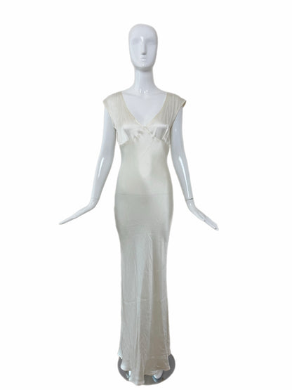 LES HABITUDES 90's Vintage Ivory White Crinkle Slip Gown