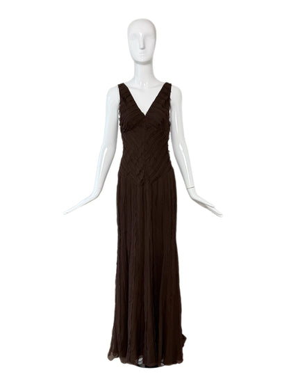 J. MENDEL 2004 Vintage Runway Chocolate Brown Silk Evening Gown