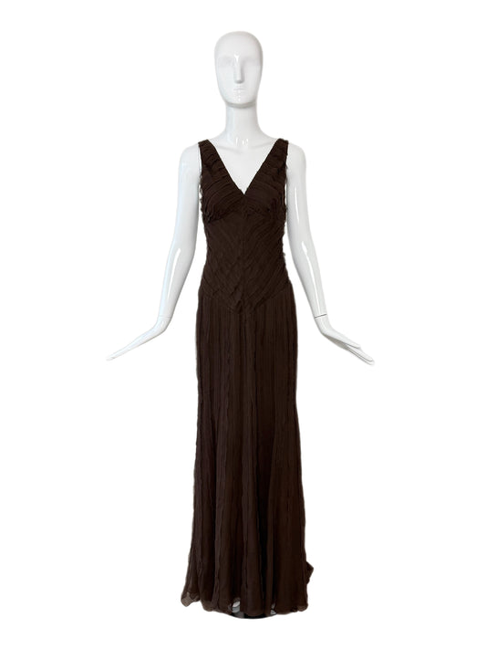 J. MENDEL 2004 Vintage Runway Chocolate Brown Silk Evening Gown