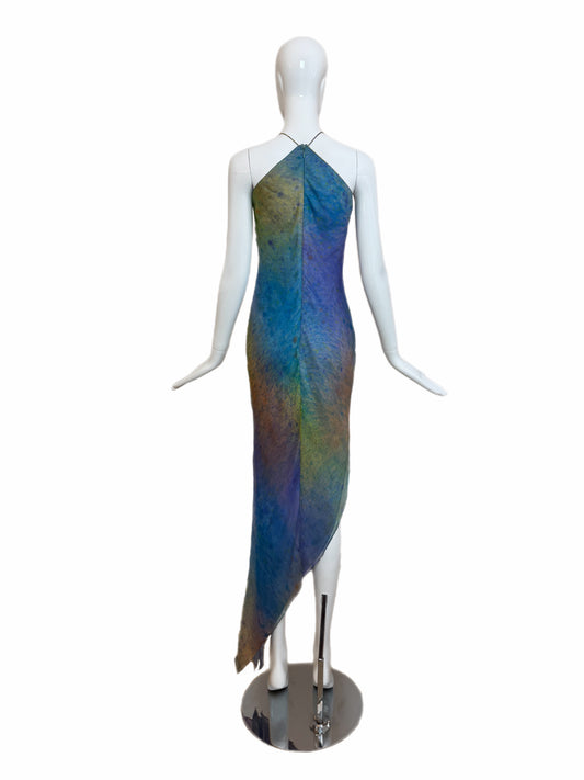 Carla Westcott 90's Vintage Silk Watercolor Splatter Long Maxi Dress