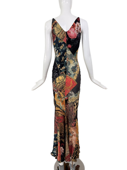 ROBERTO CAVALLI 2002 Vintage Silk Patchwork Evening Gown