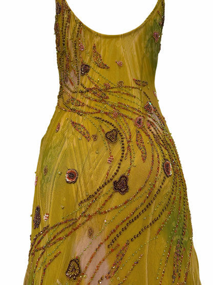 SUE WONG 2000's Vintage Silk Beaded Romantic Fairy Pixie Dress