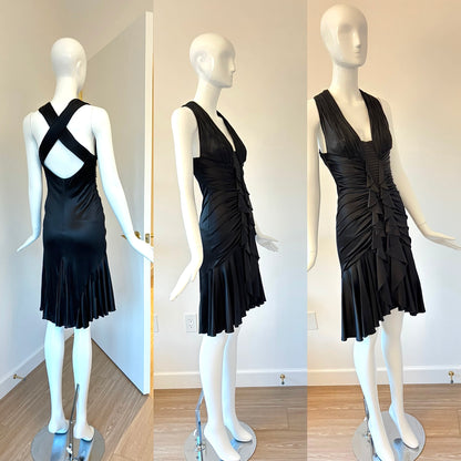 VERSACE 2006 Vintage Ruched Ruffle Black Dress