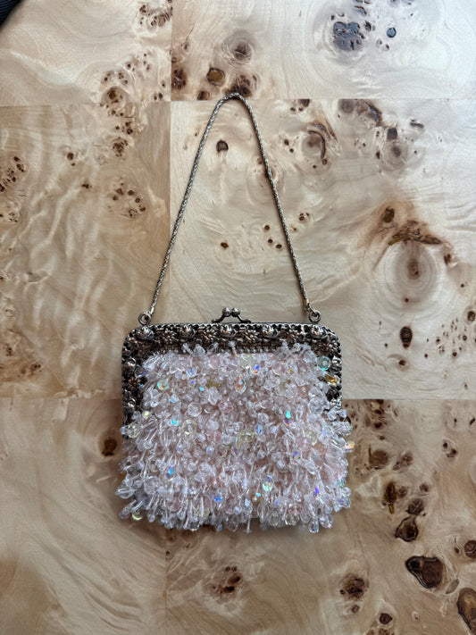 BADGLEY MISCHKA Vintage Pale Pink Encrusted Minaudiere Bag