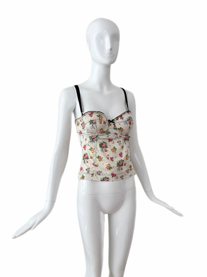 Dolce & Gabbana 90's Vintage Ivory Silk Floral Bustier Top