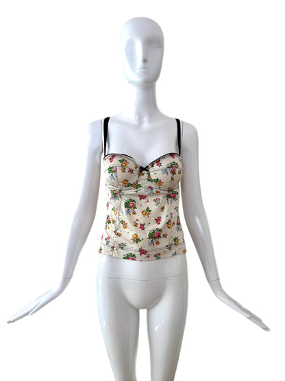 Dolce & Gabbana 90's Vintage Ivory Silk Floral Bustier Top