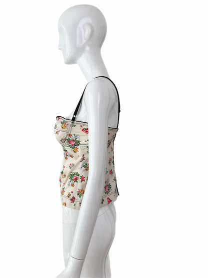 Dolce & Gabbana 90's Vintage Ivory Silk Floral Bustier Top