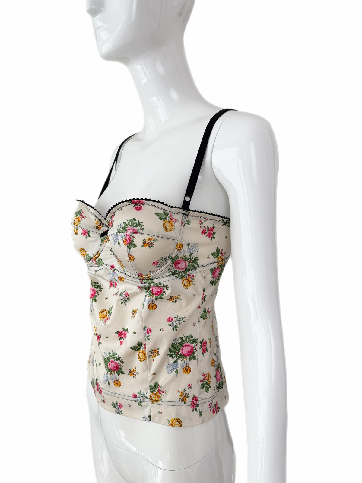 Dolce & Gabbana 90's Vintage Ivory Silk Floral Bustier Top