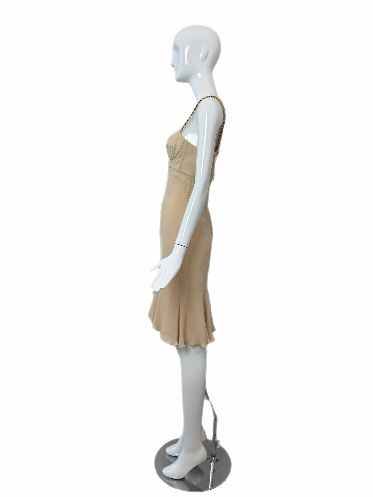 Versace 2007 Vintage Silk Beige Bustier Dress w. Gold Chain Hardware