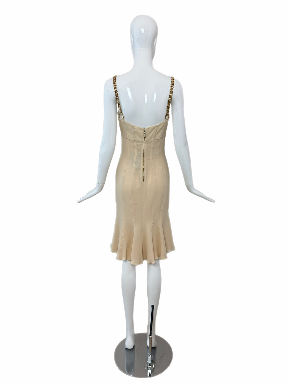 Versace 2007 Vintage Silk Beige Bustier Dress w. Gold Chain Hardware