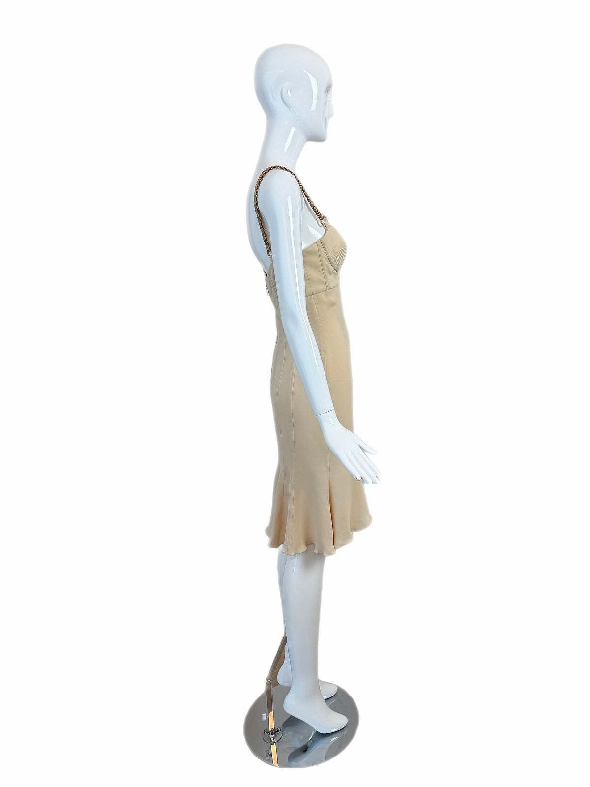 Versace 2007 Vintage Silk Beige Bustier Dress w. Gold Chain Hardware