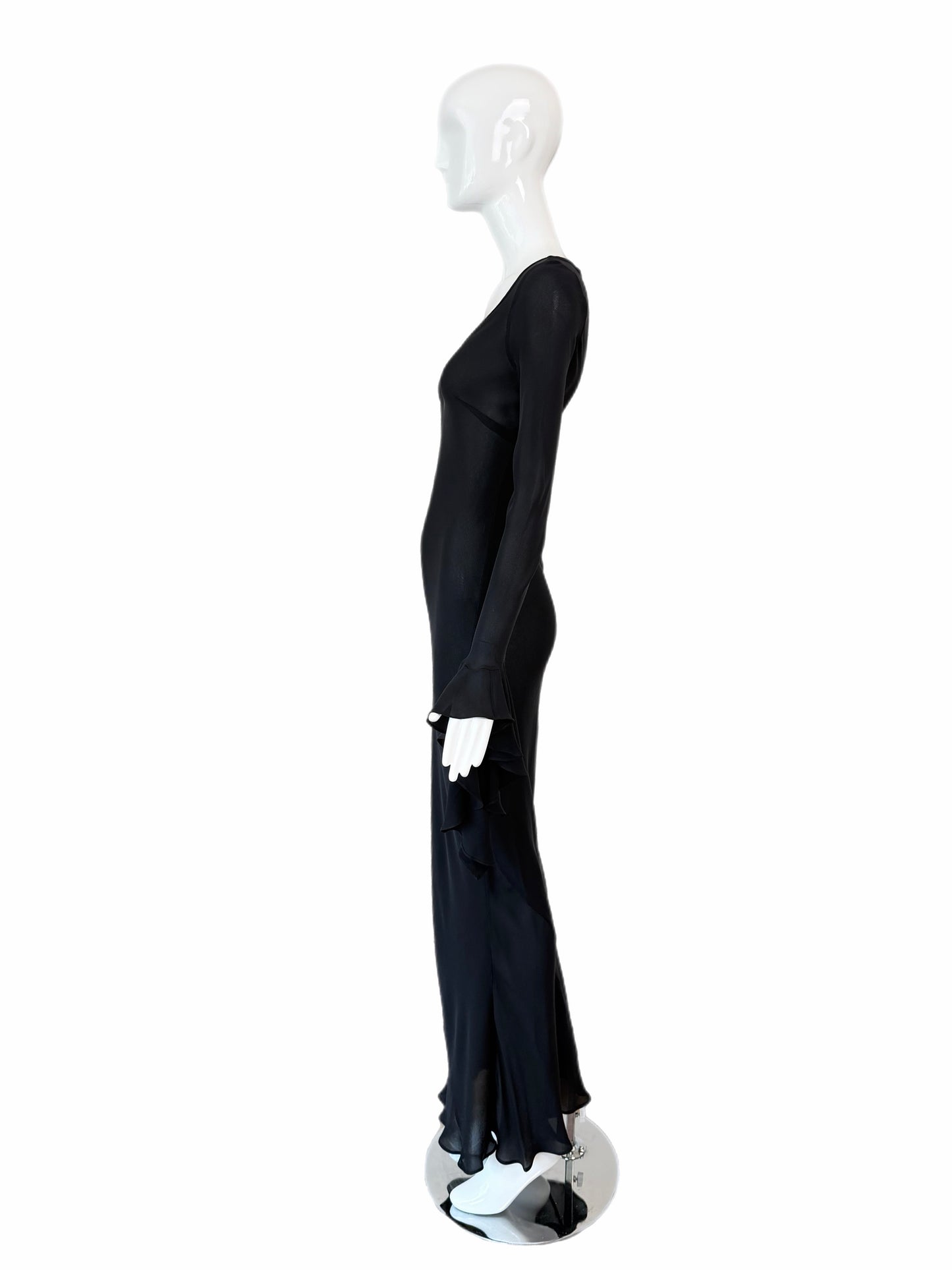 MARIA GRACHVOGEL Vintage Dramatic Sleeve Black Silk Evening Gown