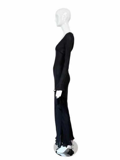 MARIA GRACHVOGEL Vintage Dramatic Sleeve Black Silk Evening Gown