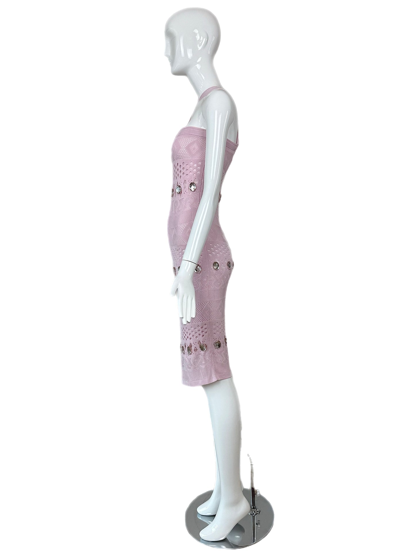 HERVE LEGER 90's Vintage Pink + Crystal Midi Dress